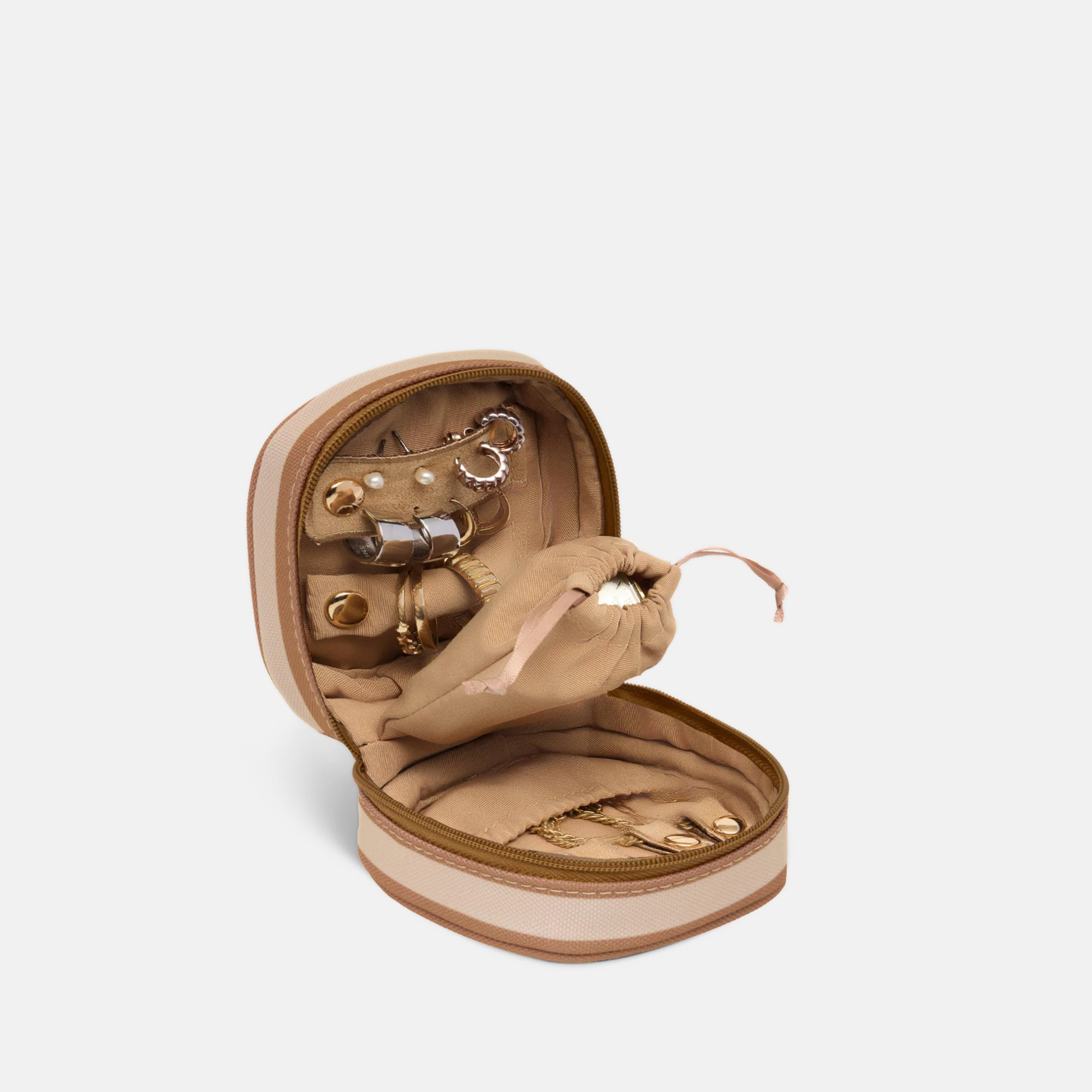 Travel Jewellery Case -- Tan Stripe