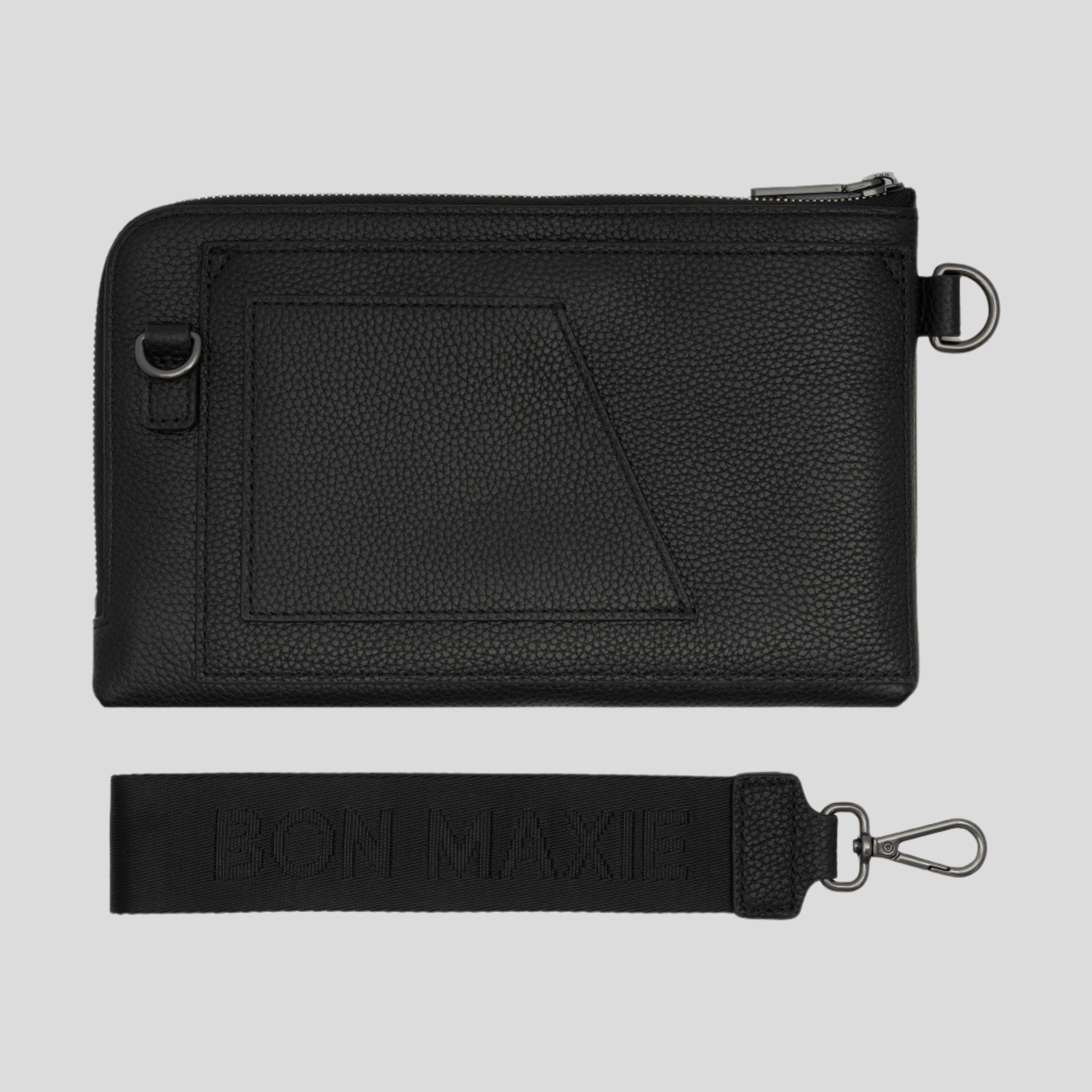 Multi-Pocket Travel Wallet in pebbled leather -- Black
