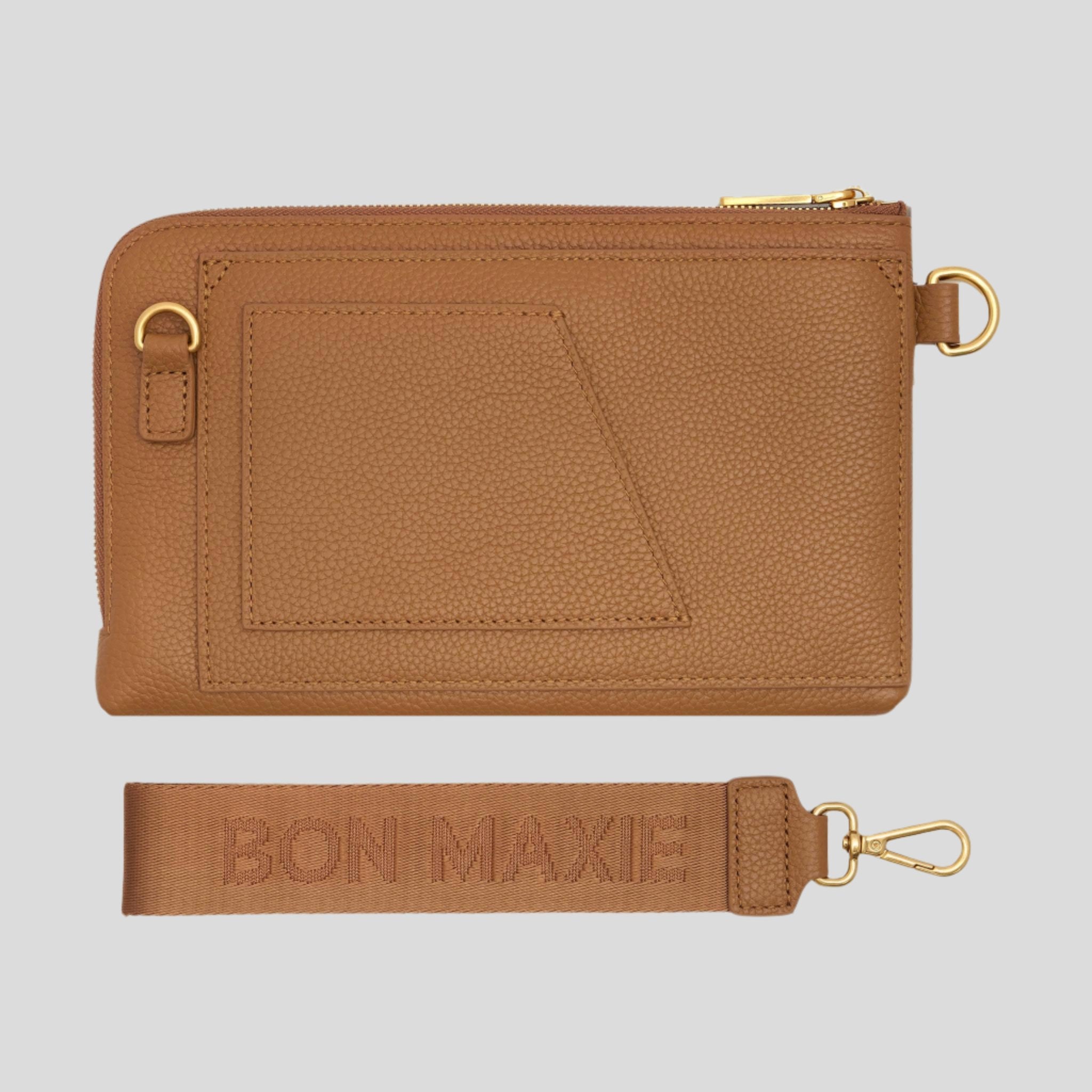 Multi-Pocket Travel Wallet in pebbled leather -- Tan