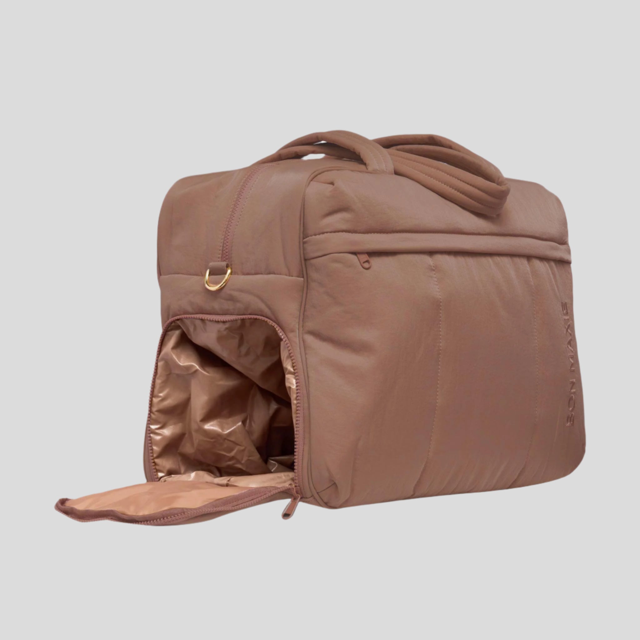 Weekender Duffel Bag in water-resistant nylon -- Chocolate
