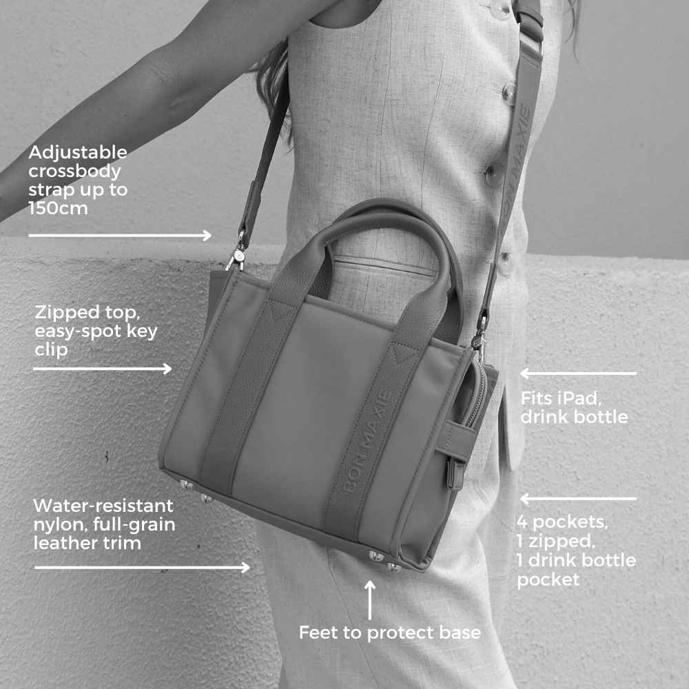 Micro Structured Tote Bag in nylon with leather -- Tan