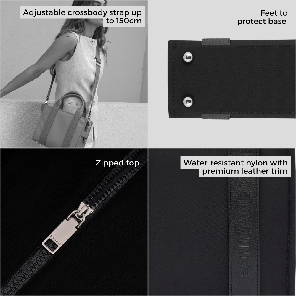 Micro Structured Tote Bag in nylon with leather -- Tan