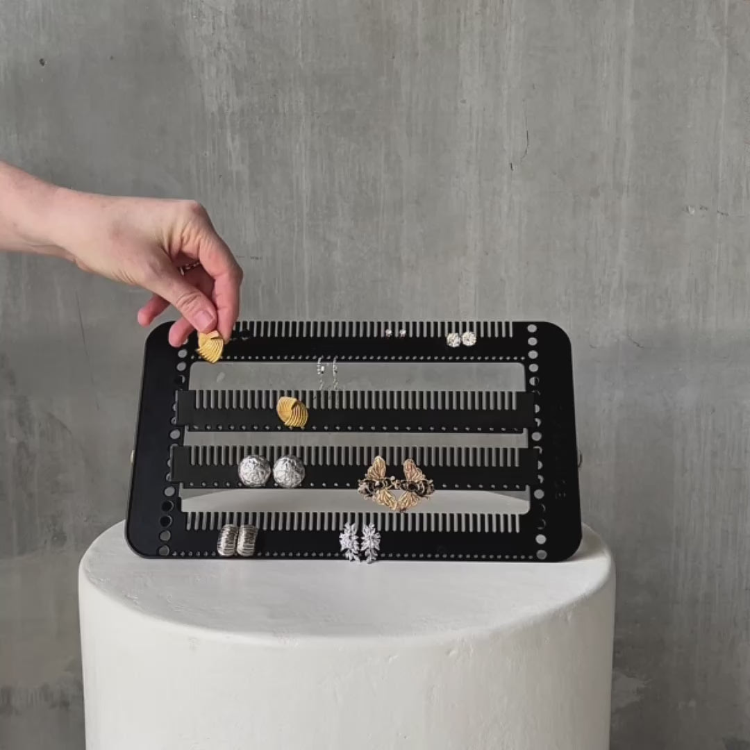 Load video: Mini Easy-Drop™ Earring Holder + Jewellery Organiser -- Black