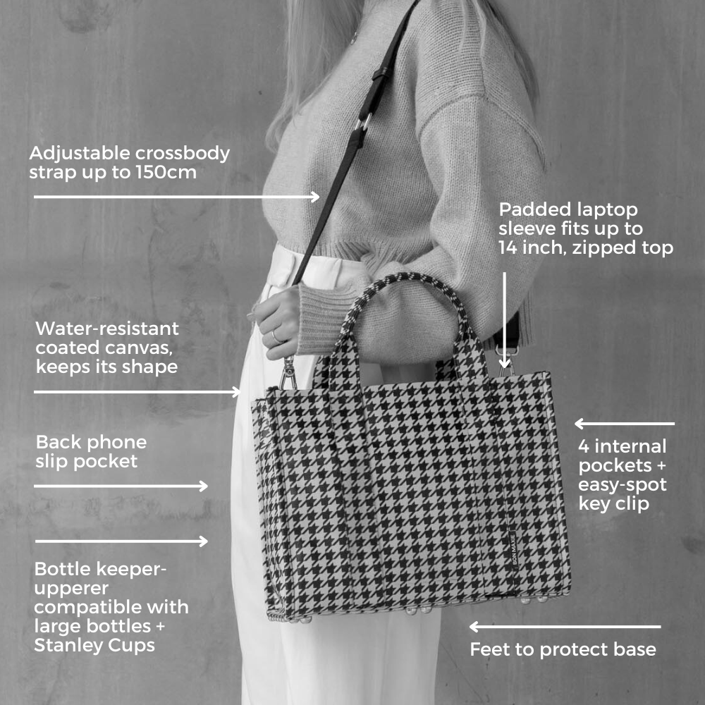 Small Structured Tote Bag in signature coated canvas -- Neon Pink Gingham
