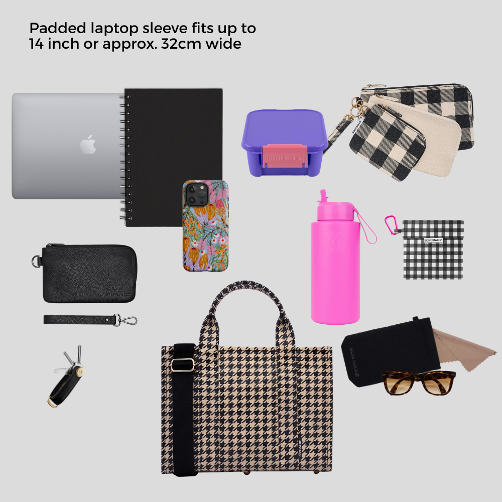 Small Structured Tote Bag in signature coated canvas -- Neon Pink Gingham