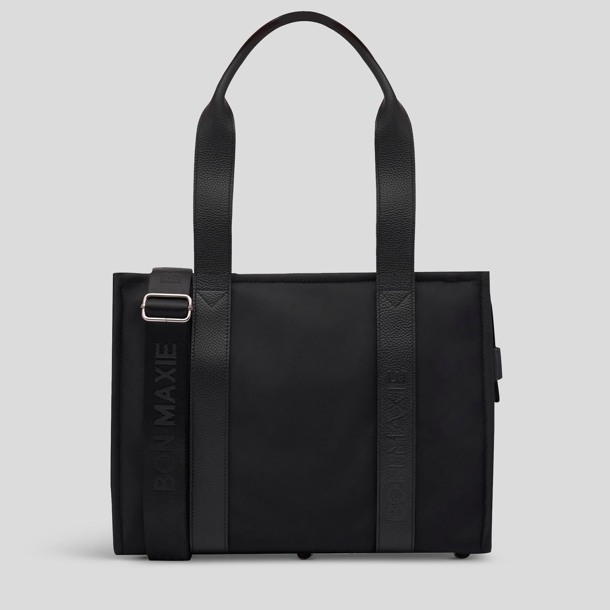 Small Structured Tote Bag in nylon with leather -- Black