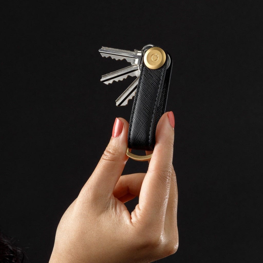 Orbitkey Leather Key Organiser - Liquorice Saffiano Keyrings BLACK SAFFIANO / GOLD