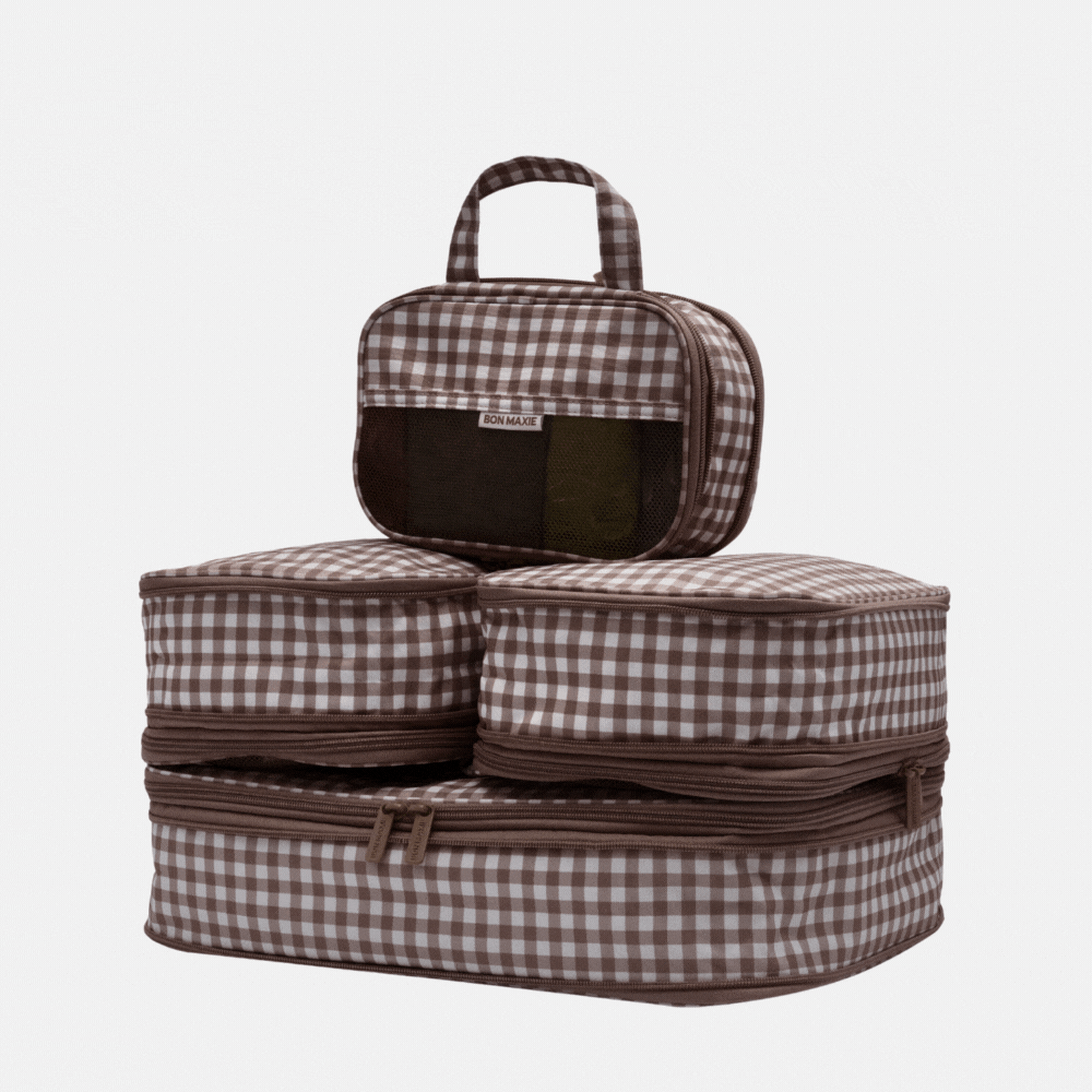 Space-Saving Compression Packing Cube Set - Chocolate Gingham