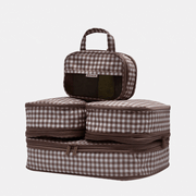 Space-Saving Compression Packing Cube Set - Chocolate Gingham