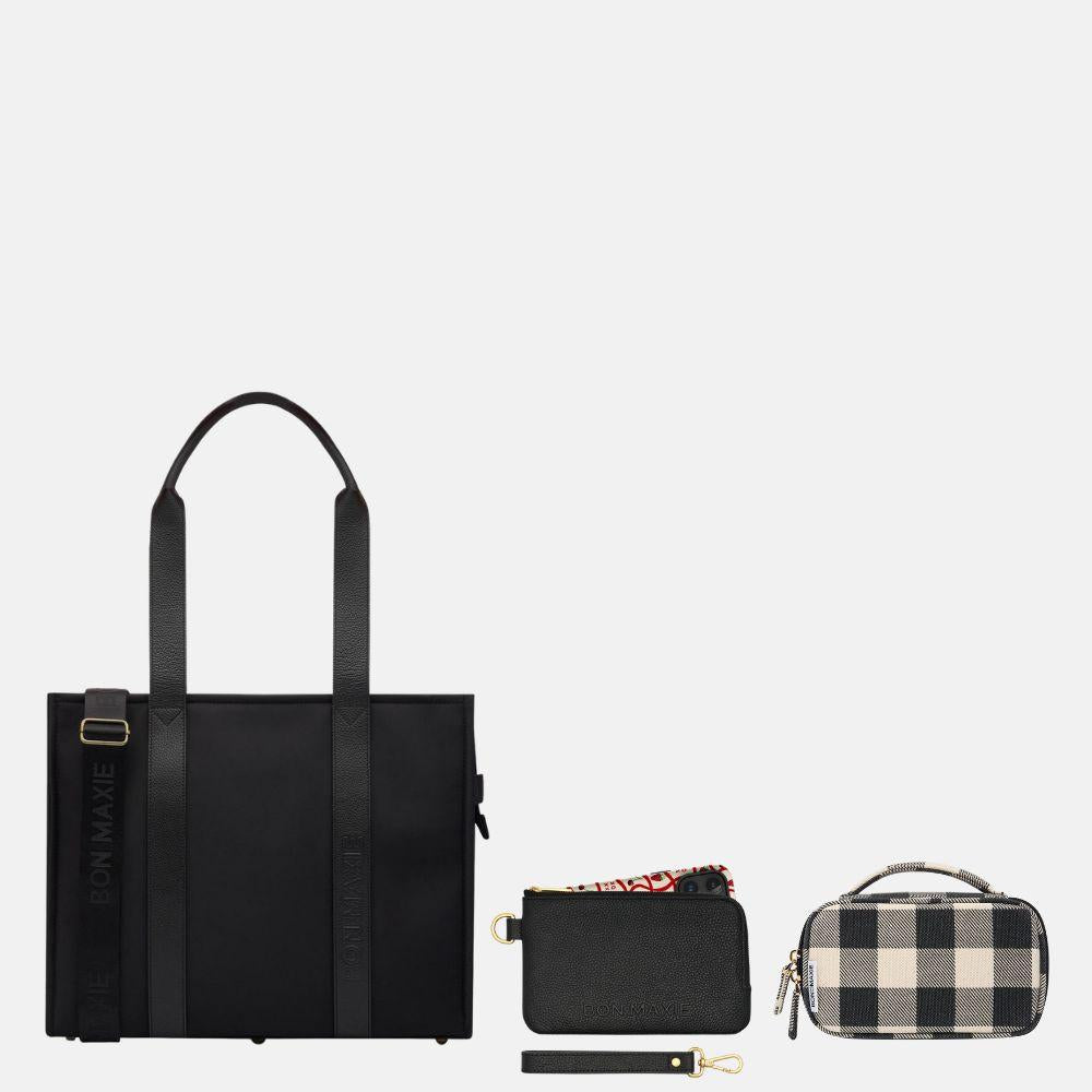 SAVE 25%—Large Tote + Accessory Bundle - Black Nylon/Leather Tote