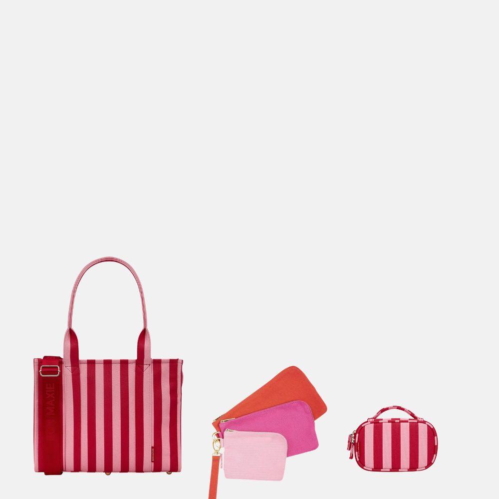 SAVE 25%—Small Tote + Organiser Bundle - Pink/Red Stripe