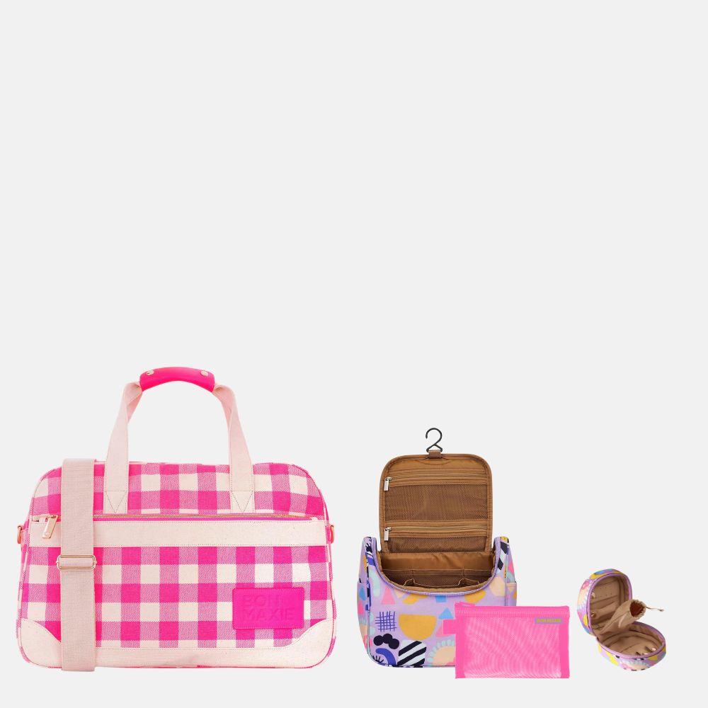 SAVE $80—Weekender Bag + Toiletry Travel Bundle - Pink Gingham + Eye Love Purple