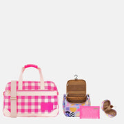 SAVE $80—Weekender Bag + Toiletry Travel Bundle - Pink Gingham + Eye Love Purple