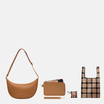 SAVE 25%—Leather Crescent Bag + Phone Wallet Bundle - Tan