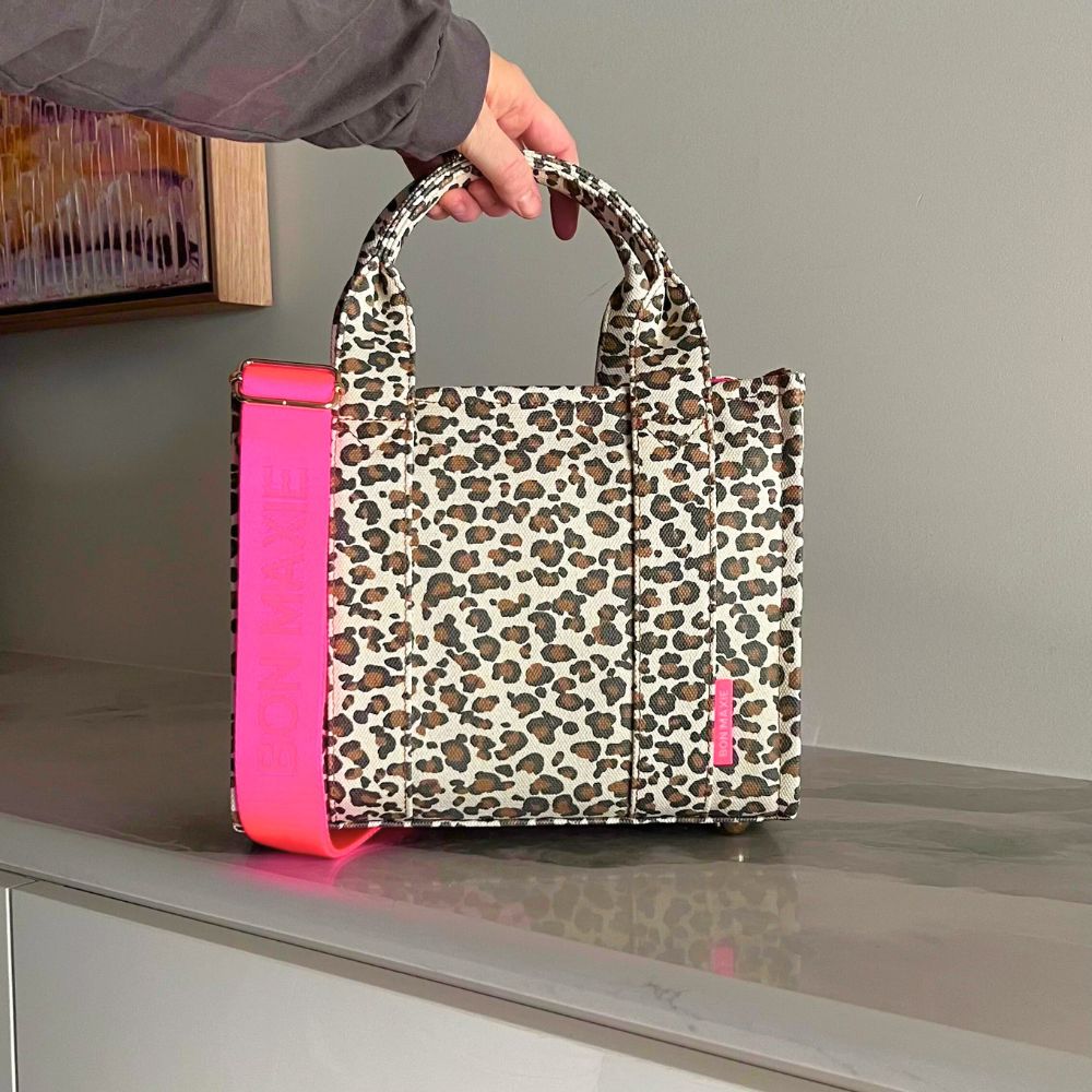 Micro Bon Vivant Structured Tote Bag -- Neon Pink Leopard