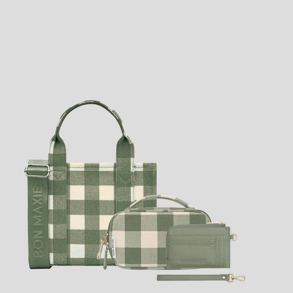 SAVE $63—Micro Tote + Handy Handle Case + Mini Wallet Bundle -- Sage Gingham