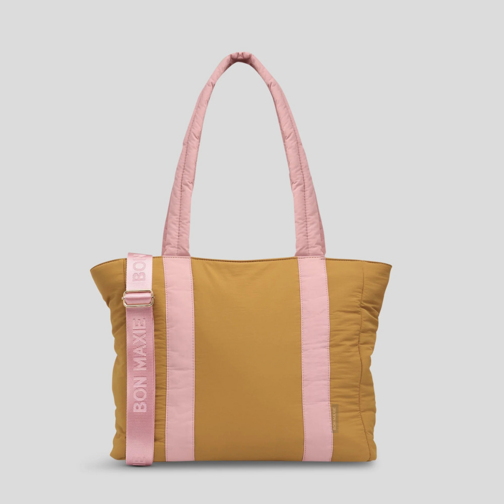 Everyday Tote Bag in washed technical nylon -- Pink/Mustard