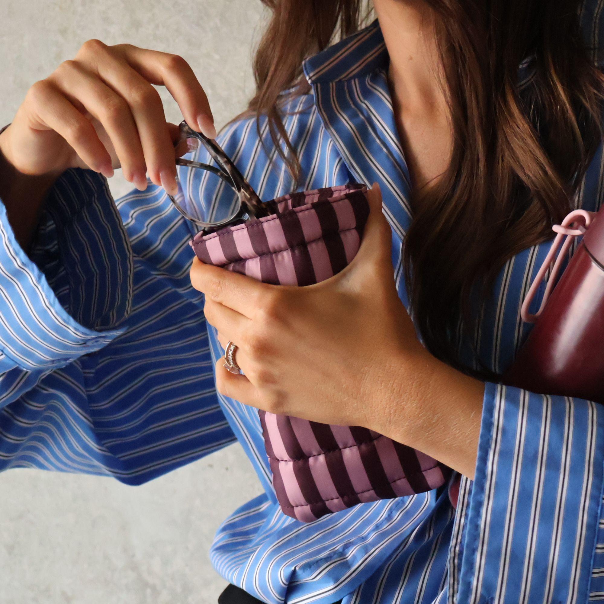 Easy-Squeezy Glasses Case - Double - Burgundy & Milk Tea Stripe