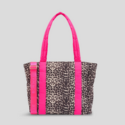 Everyday Tote Bag in water-resistant nylon -- Neon Pink/Leopard