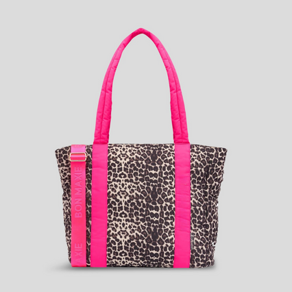 Everyday Tote Bag in water-resistant nylon -- Neon Pink/Leopard