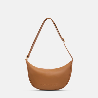 Slouchy Crescent Crossbody Bag in smooth nappa leather - Tan