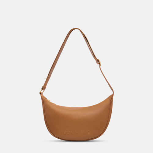 Slouchy Crescent Crossbody Bag in smooth nappa leather -- Tan