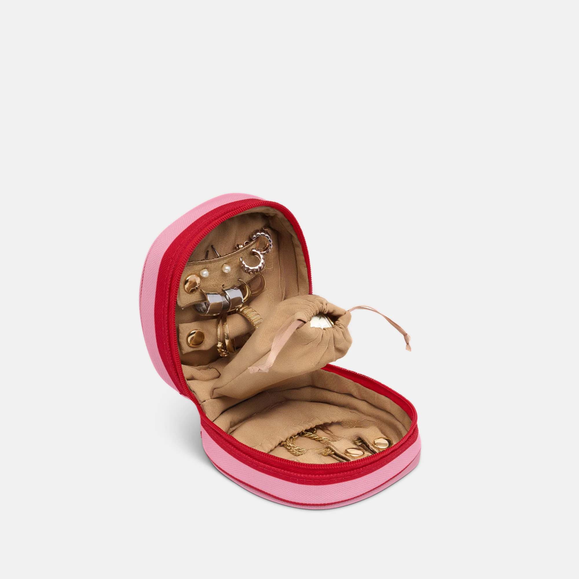 Travel Jewellery Case - Pink/Red Stripe