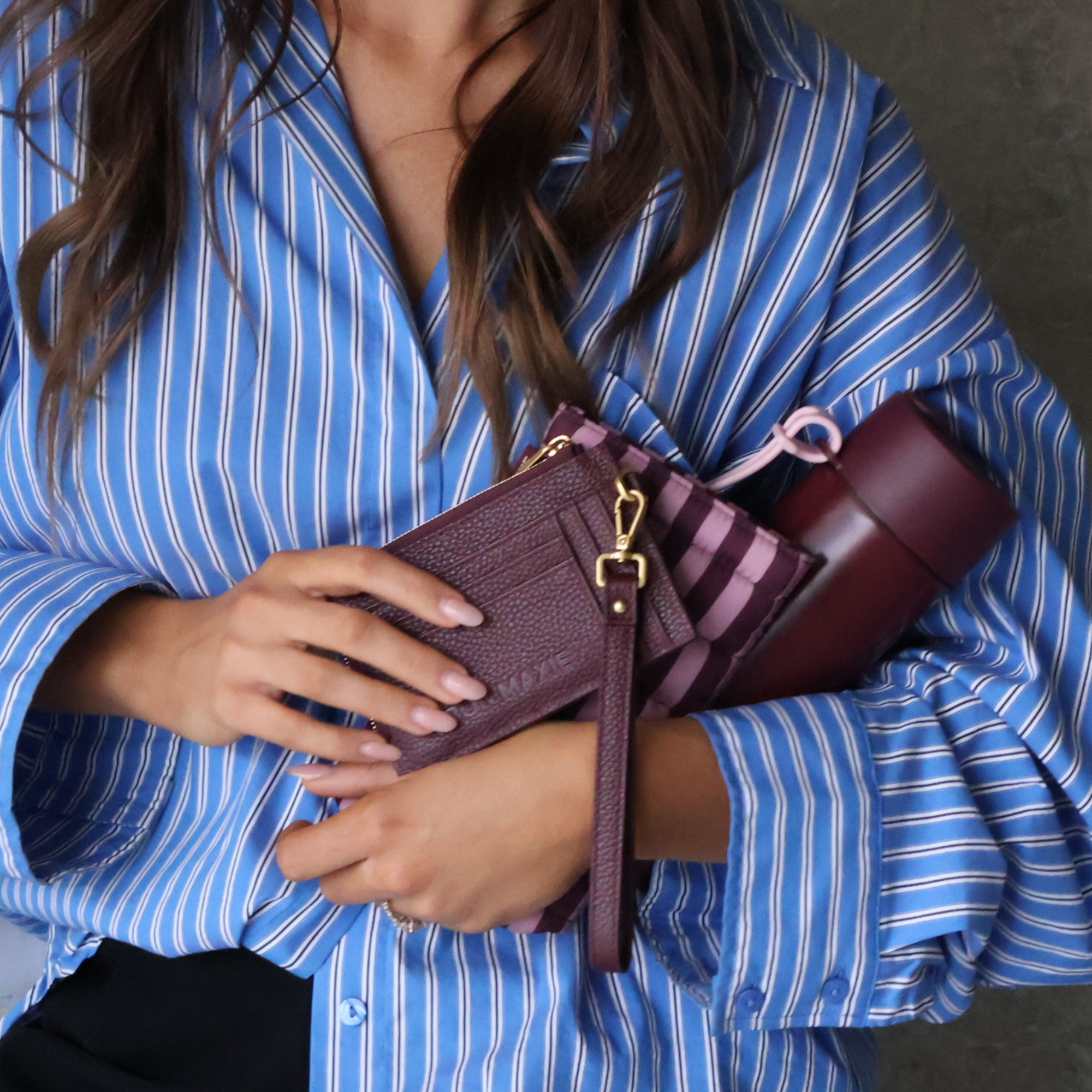 Mini Wallet - Pebbled Leather -  Burgundy