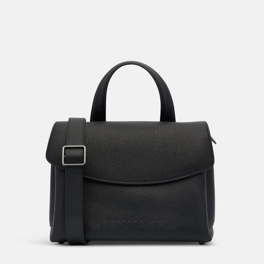Tryhard Crossbody Top Handle Bag - Pebbled Leather - Black