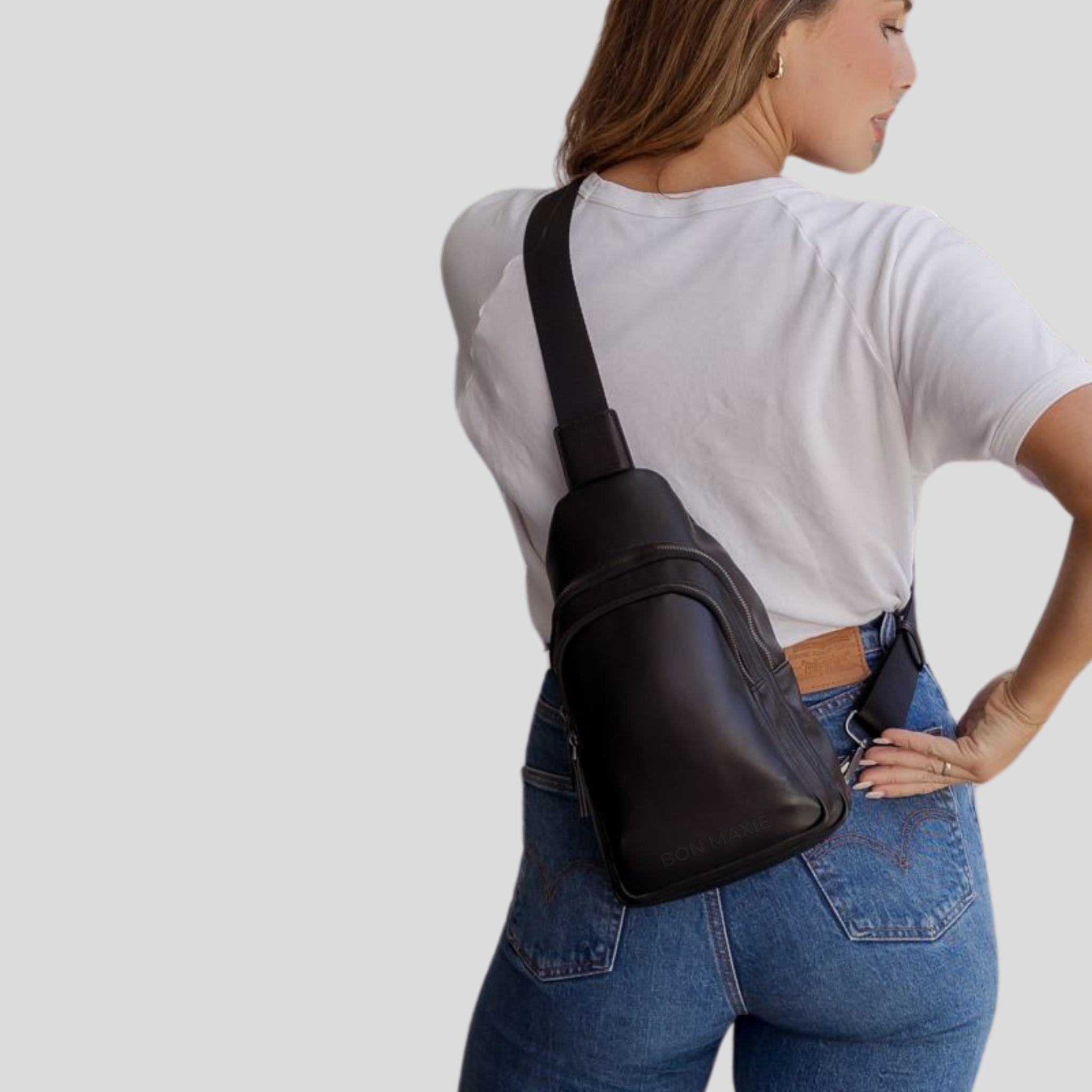 Multiwear Leather Crossbody Sling Bag -- Black