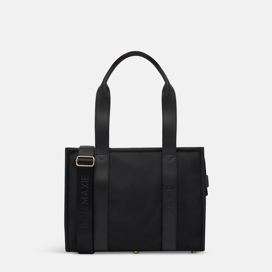 Medium Structured Tote - Nylon/Leather - Black
