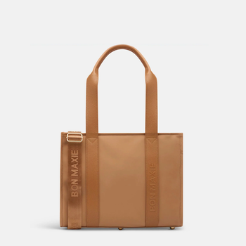 Medium Structured Tote Bag - Tan Leather/Nylon