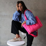 Medium Structured Tote - Nylon/Leather - Neon Pink