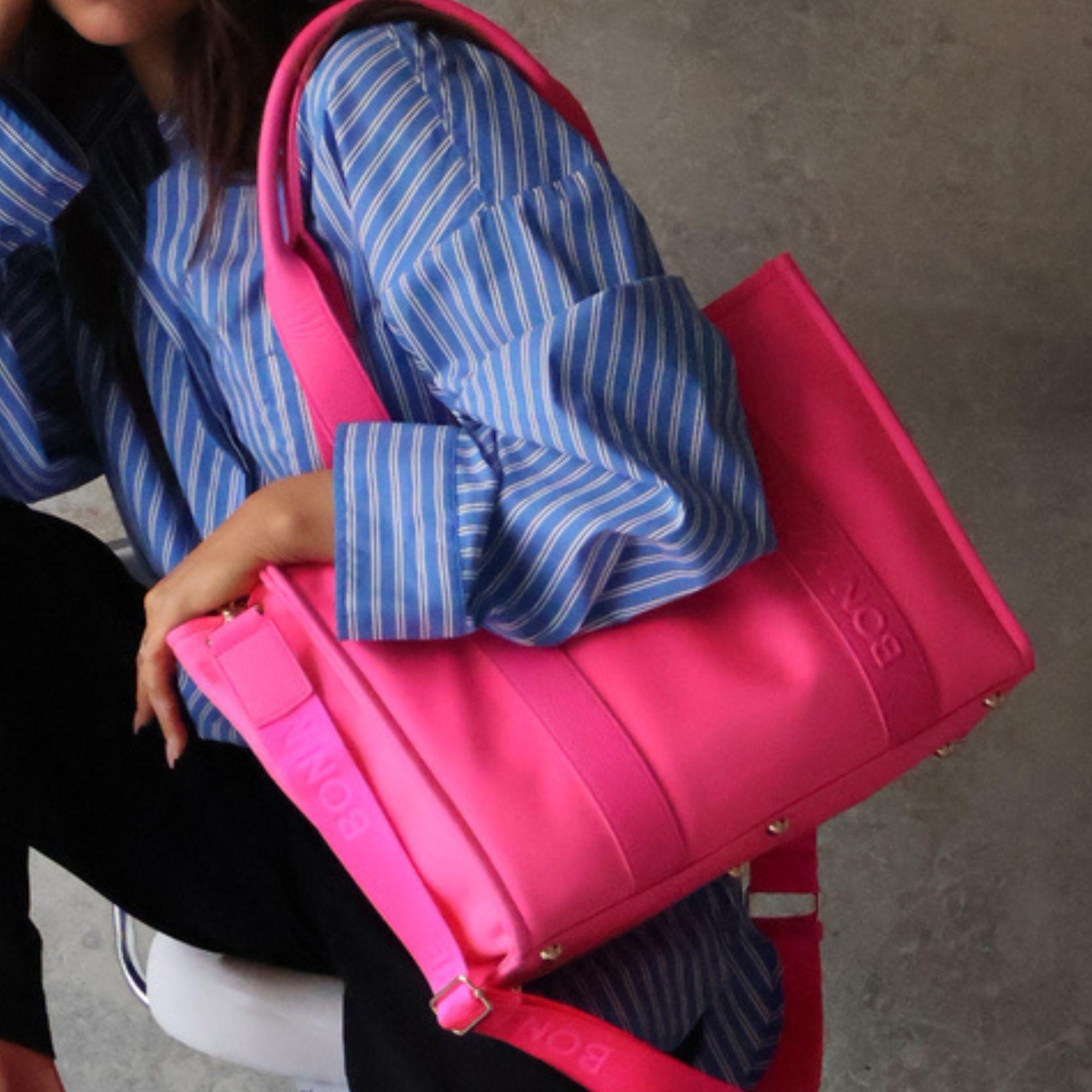 Medium Structured Tote - Nylon/Leather - Neon Pink