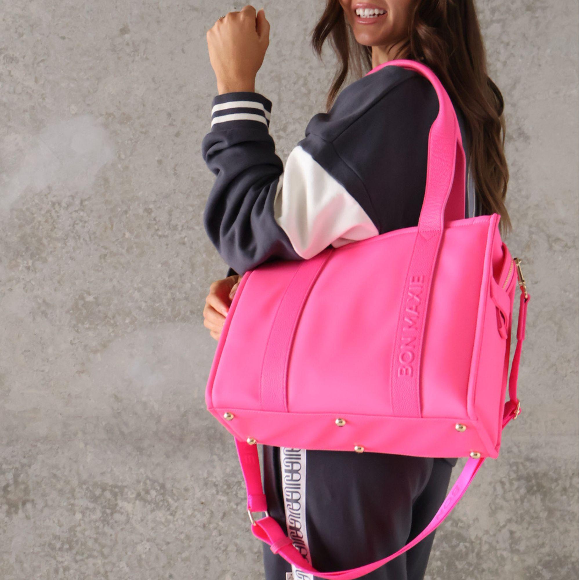 Medium Structured Tote - Nylon/Leather - Neon Pink