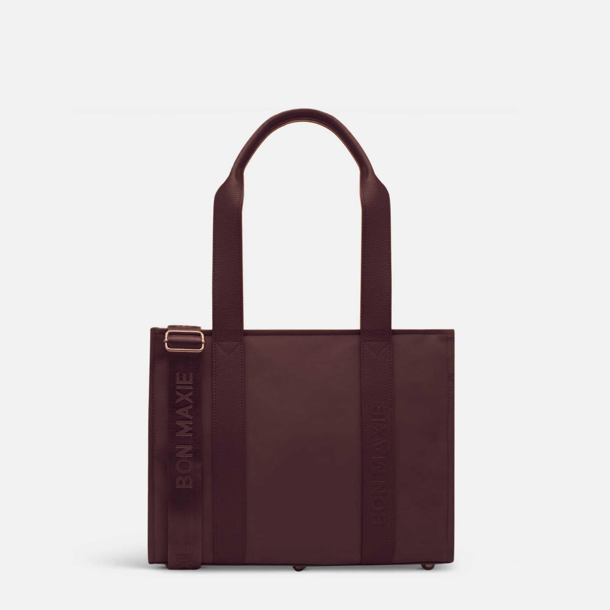 Small Structured Tote - Nylon/Leather -- Chocolate