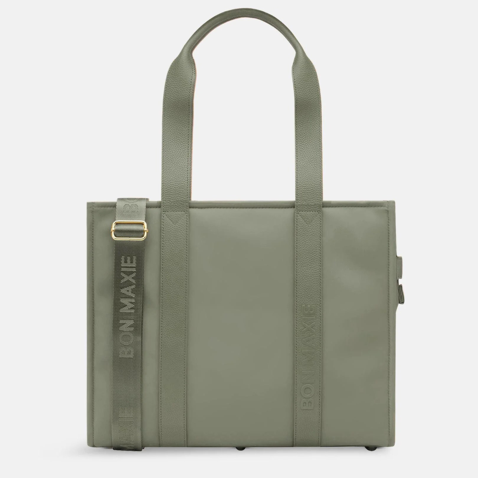 Large Structured Tote Bag in nylon with leather - Sage