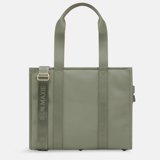 Large Structured Tote - Nylon/Leather - Sage