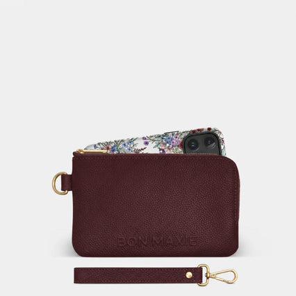 Phone Wallet Pouch - Pebbled Leather - Burgundy