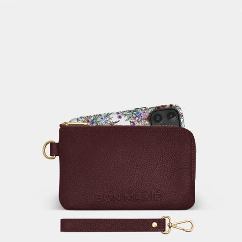 Phone Wallet Pouch - Pebbled Leather - Burgundy