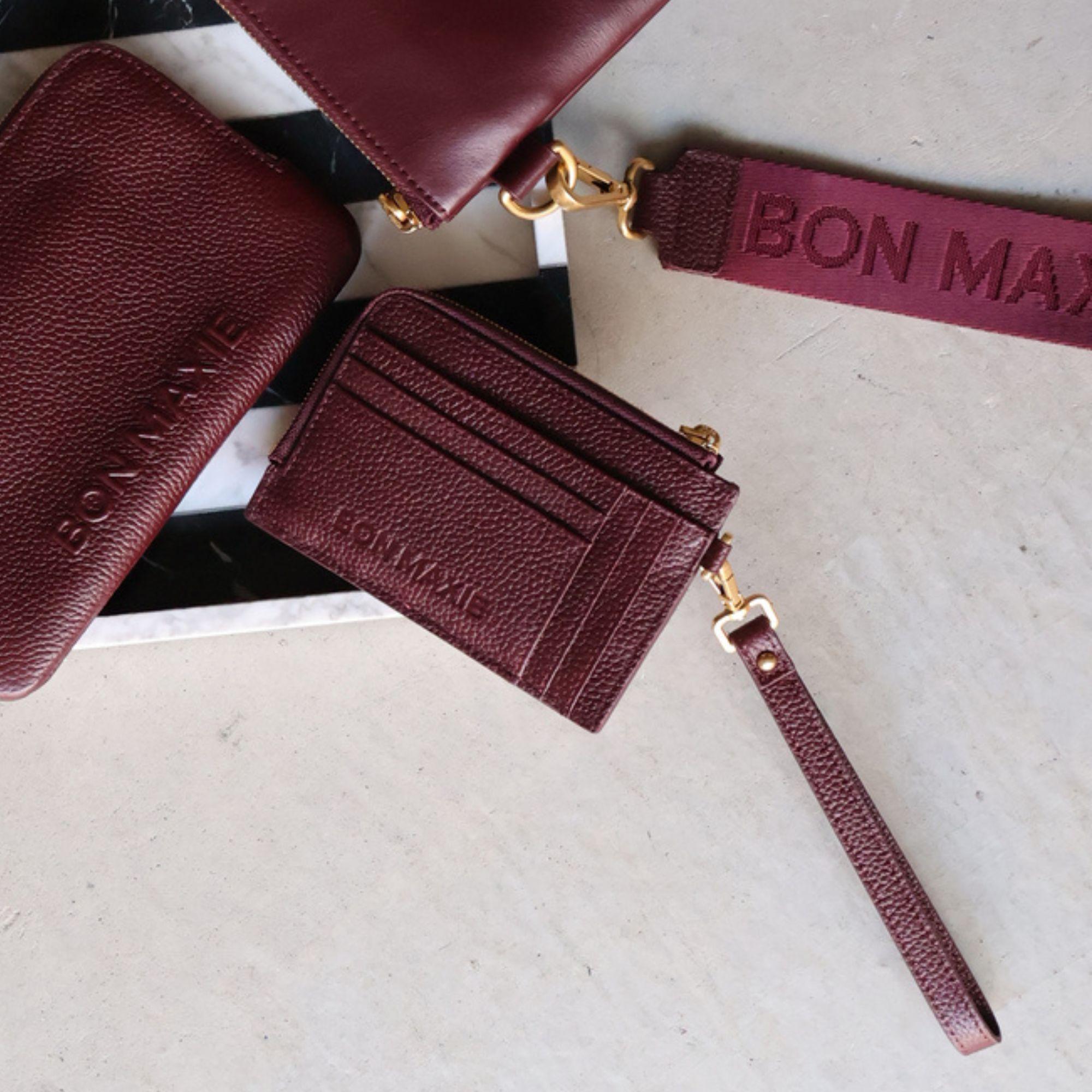 Mini Wallet - Pebbled Leather -  Burgundy