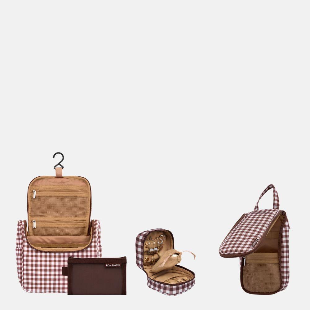 SAVE $32—Toiletry Bag + Jewellery Case Bundle - Chocolate Gingham