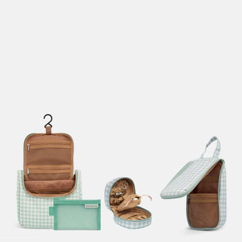 Travel Essentials Bundle - Toiletry Duo + Jewellery Case -- Sage Gingham