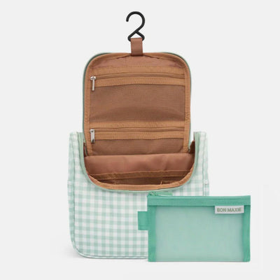 Hanging Travel Toiletry Bag Set - Sage Gingham