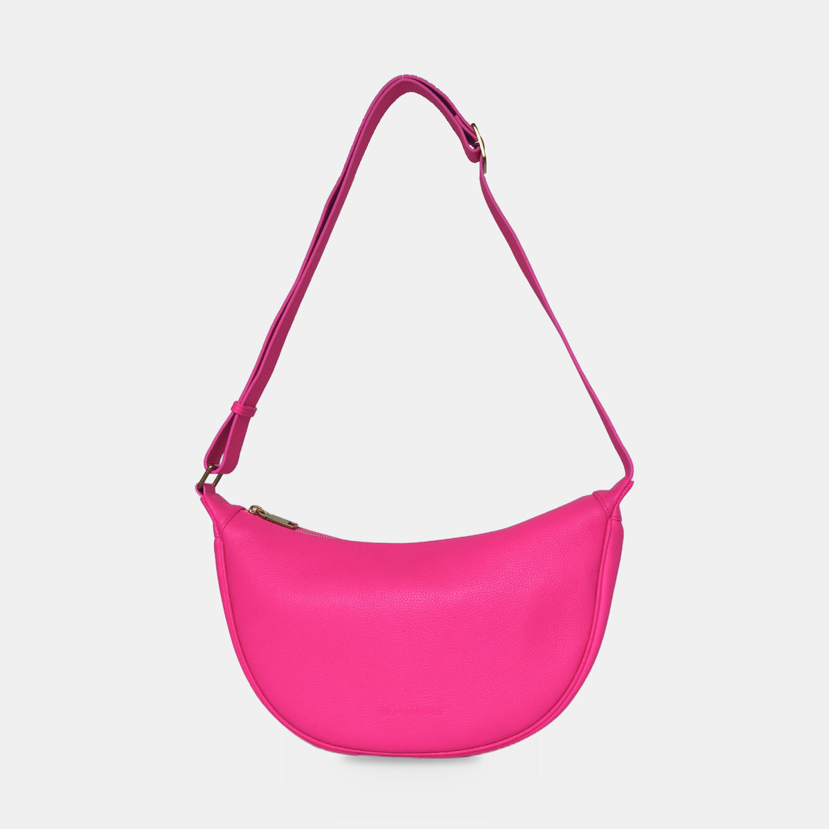 Slouchy Crescent Crossbody Bag in Neon Pink pebble leather