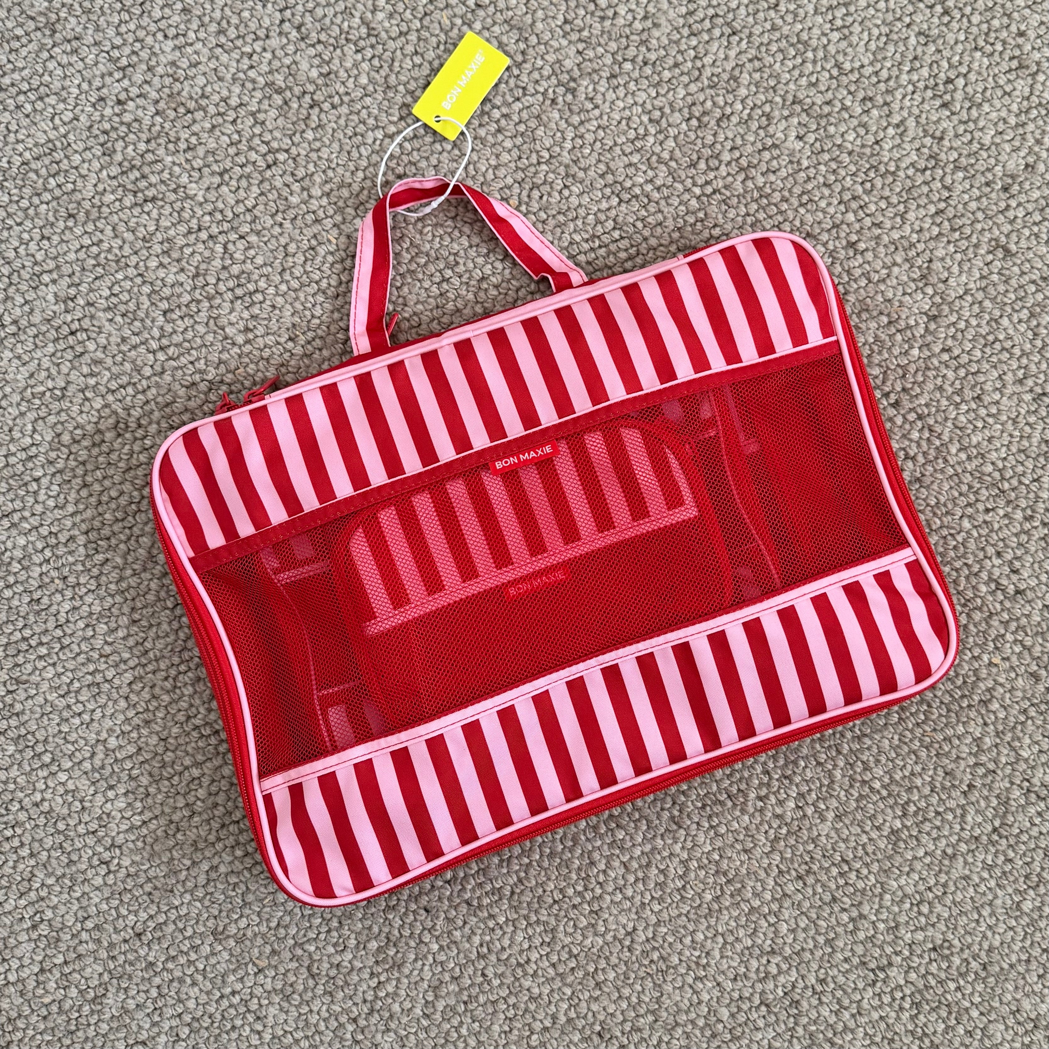 Space-Saving Compression Packing Cube Set of 4 - Pink/Red Stripe