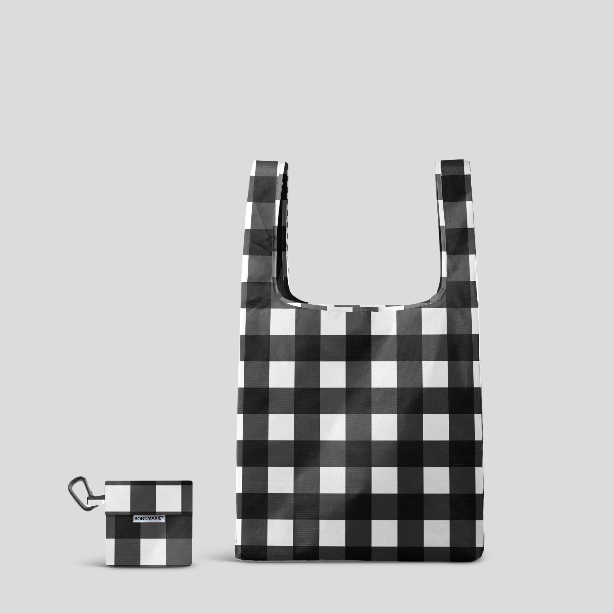 Reusable Shopping Bag - 2 Sizes -- Black Large Gingham
