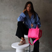 Mini Structured Tote - Nylon/Leather - Neon Pink