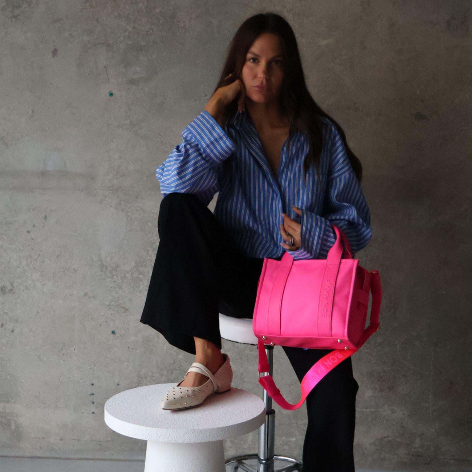 Mini Structured Tote - Nylon/Leather - Neon Pink