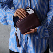 Phone Wallet Pouch - Pebbled Leather - Burgundy